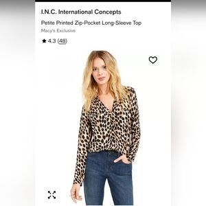 INC International Concepts Hombre Leopard Print Long-Sleeve Top Size PP